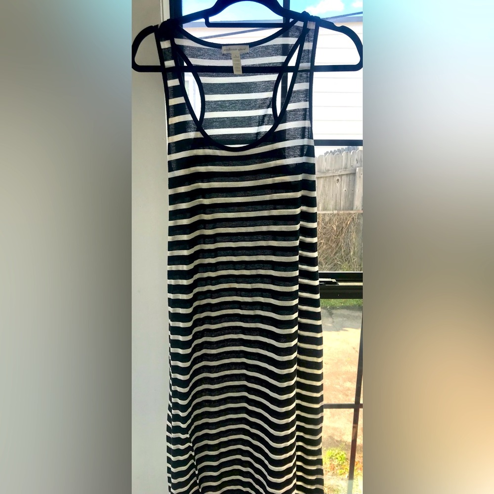 Ambience Apparel Black & White Striped Spring Maxi Sundress Size L
